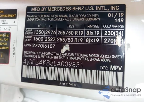 2020 Mercedes-Benz Gle 350 4Matic z USA, uszkodzony, nr VIN 4JGFB4KB3LA009831